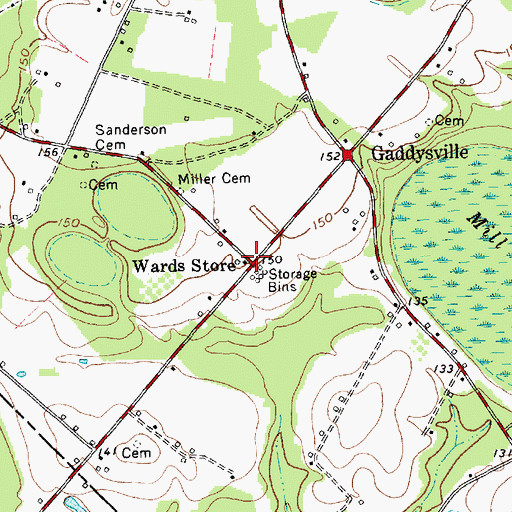 Topographic Map of Wards Store, NC