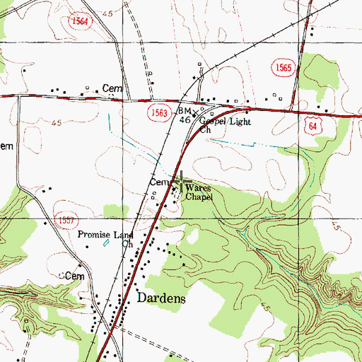 Topographic Map of Wares Chapel, NC