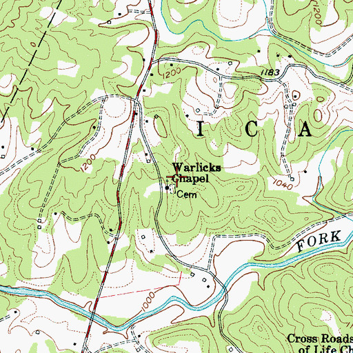 Topographic Map of Warlicks Chapel, NC