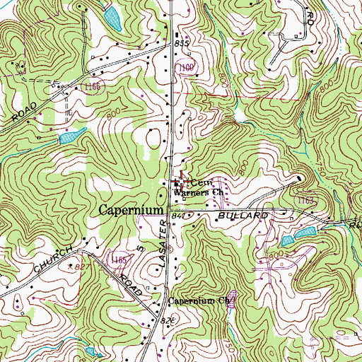 Topographic Map of Warners Church, NC