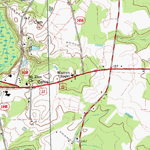 Topographic Map of Warren Chapel, NC
