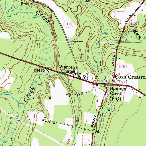 Topographic Map of Warren Chapel, NC