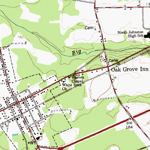 Topographic Map of Warren Chapel, NC