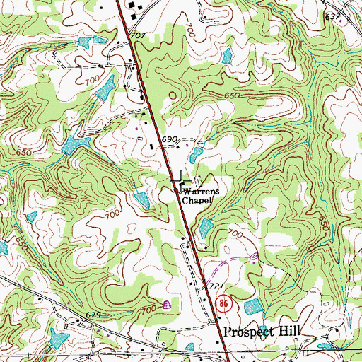 Topographic Map of Warrens Chapel, NC