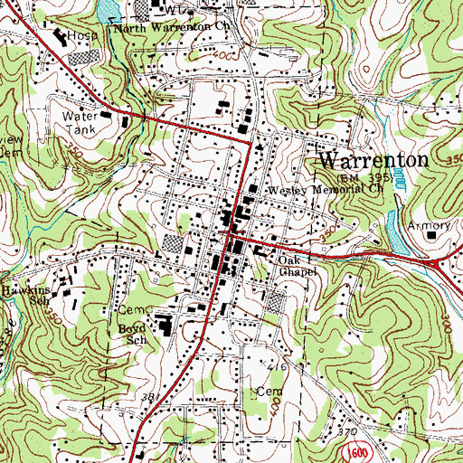 Topographic Map of Warrenton, NC