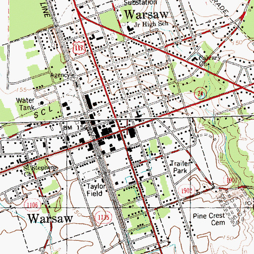 Topographic Map of Warsaw, NC