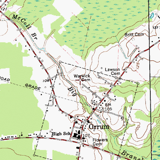Topographic Map of Warwick Cemetery, NC