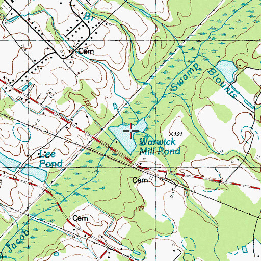 Topographic Map of Warwick Mill Pond, NC