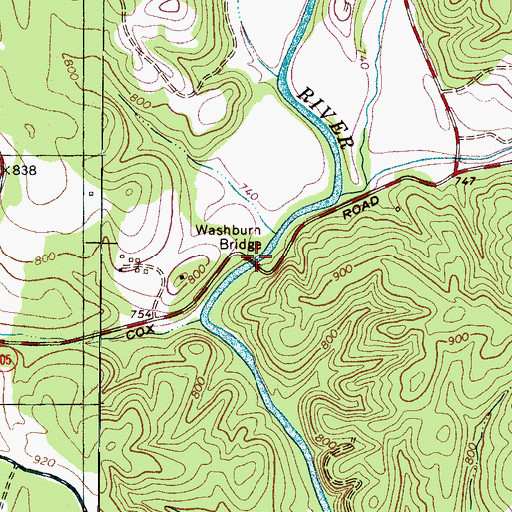 Topographic Map of Washburn Bridge, NC