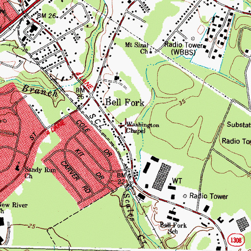 Topographic Map of Washington Chapel, NC