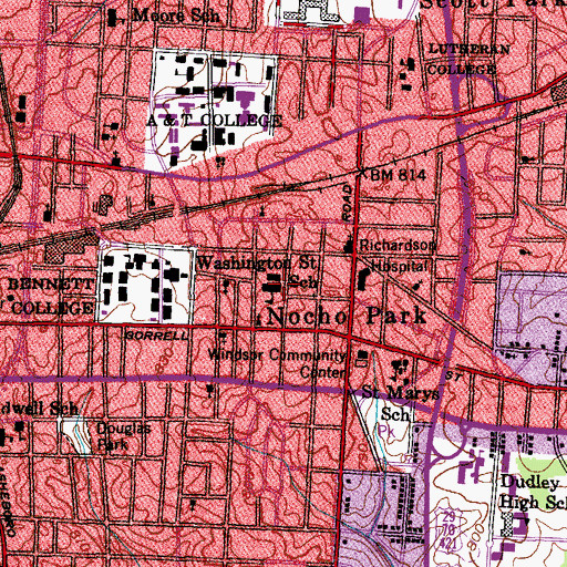 Topographic Map of Washington Street School, NC