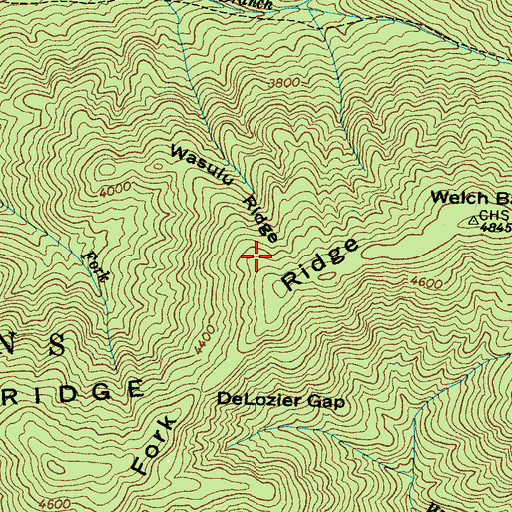 Topographic Map of Wasulu Ridge, NC