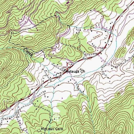 Topographic Map of Watauga Baptist Church, NC