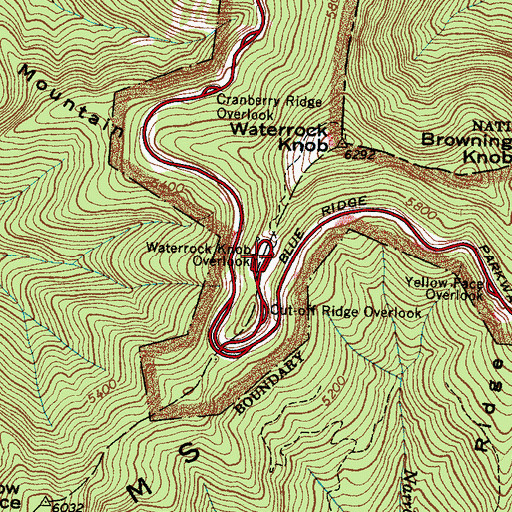 Topographic Map of Waterrock Knob Overlook, NC