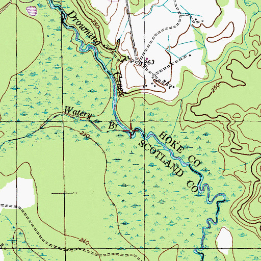 Topographic Map of Watery Branch, NC