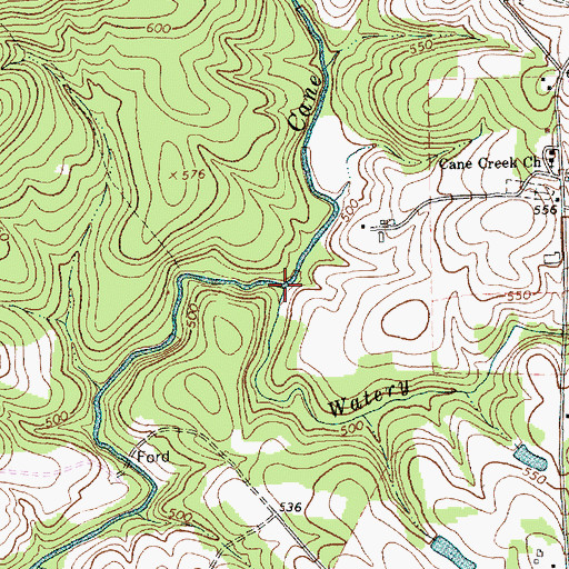 Topographic Map of Watery Fork, NC