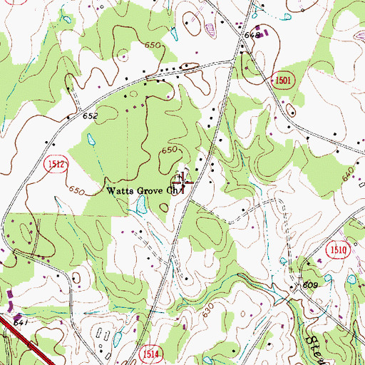 Topographic Map of Watts Grove Church, NC