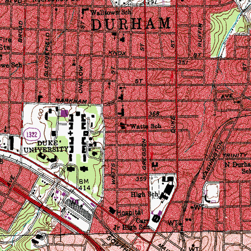 Topographic Map of George Watts Elementary School, NC
