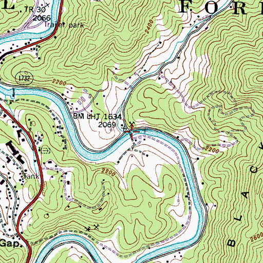 Topographic Map of Wayehutta Creek, NC