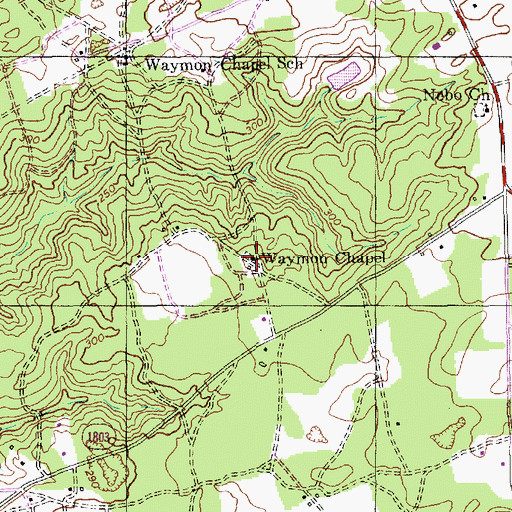 Topographic Map of Waymon Chapel, NC