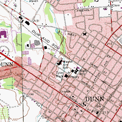 Topographic Map of Wayne Avenue School, NC
