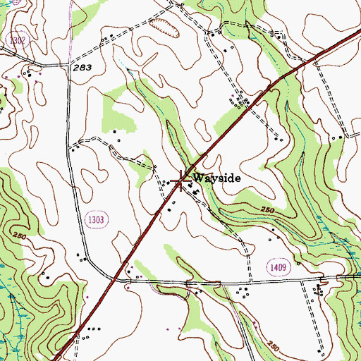 Topographic Map of Wayside, NC