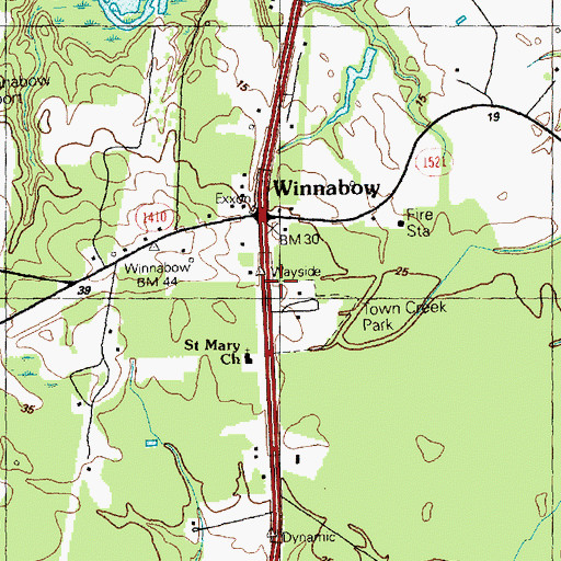 Topographic Map of Wayside Church, NC