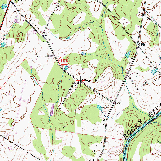 Topographic Map of Wayside Church, NC