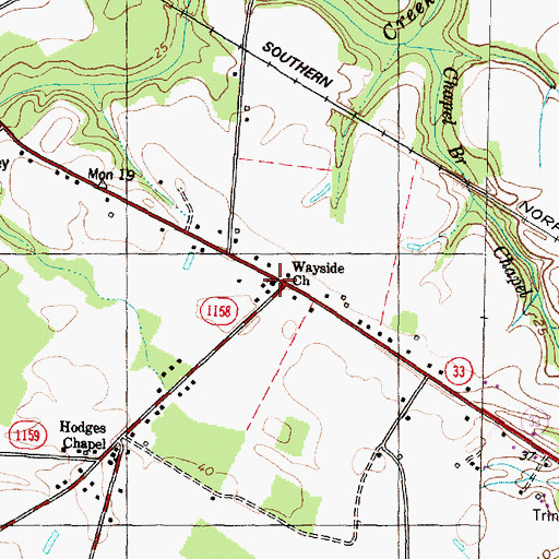 Topographic Map of Wayside Church, NC