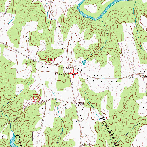 Topographic Map of Wayside Church, NC