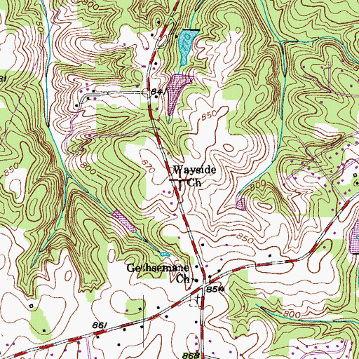 Topographic Map of Wayside Church, NC