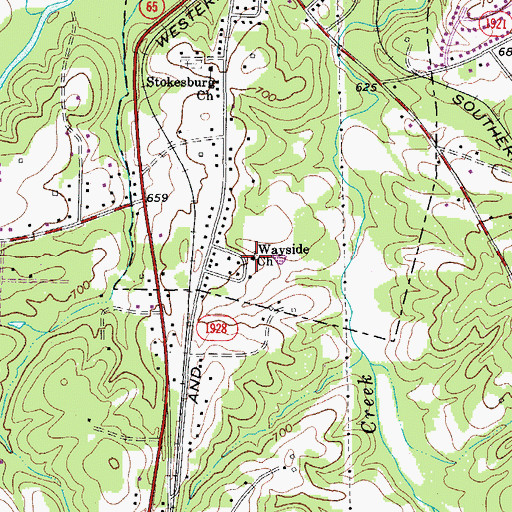 Topographic Map of Wayside Church, NC