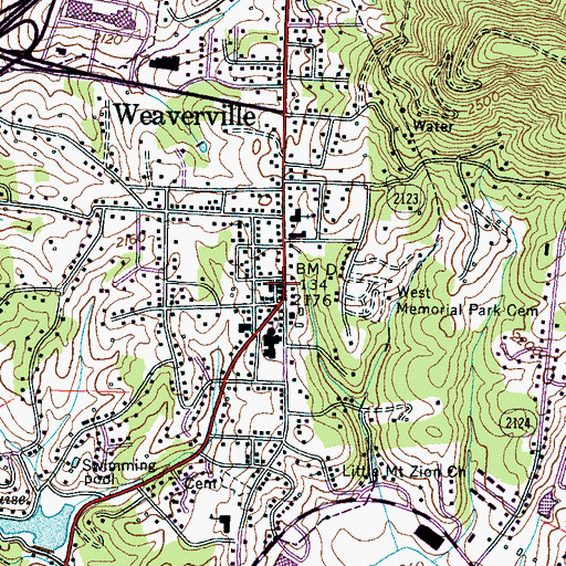 Topographic Map of Weaverville, NC