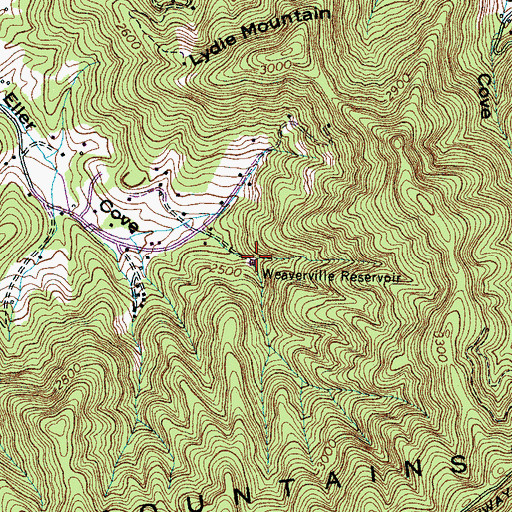 Topographic Map of Weaverville Reservoir, NC