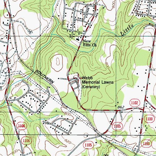 Topographic Map of Webb Memorial Lawns, NC