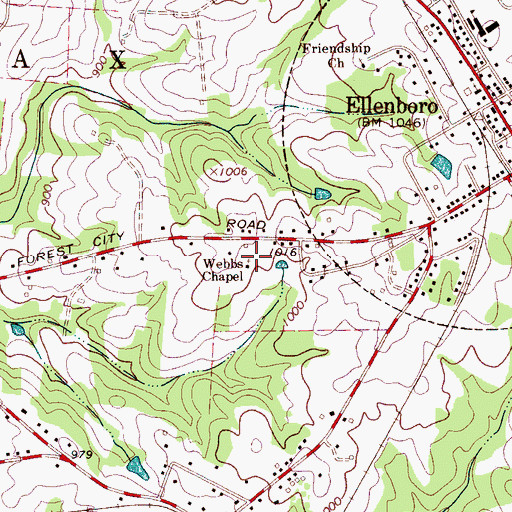 Topographic Map of Webbs Chapel, NC