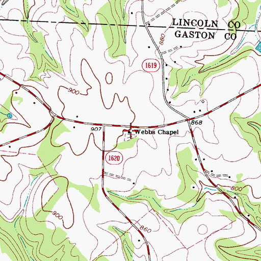 Topographic Map of Webbs Chapel, NC