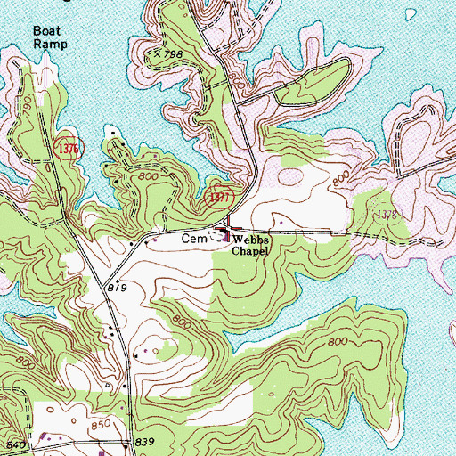 Topographic Map of Webbs Chapel, NC