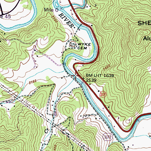 Topographic Map of Webster Creek, NC