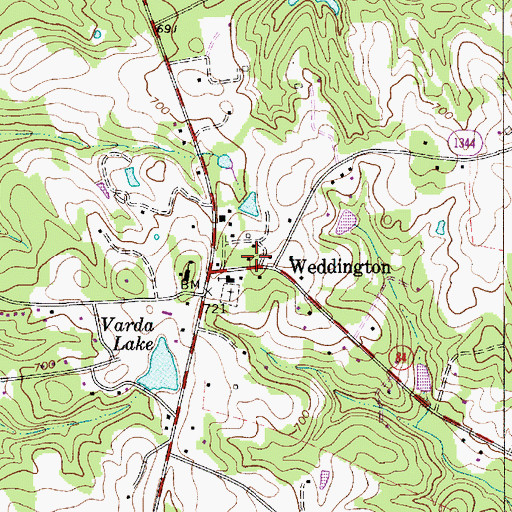 Topographic Map of Weddington, NC