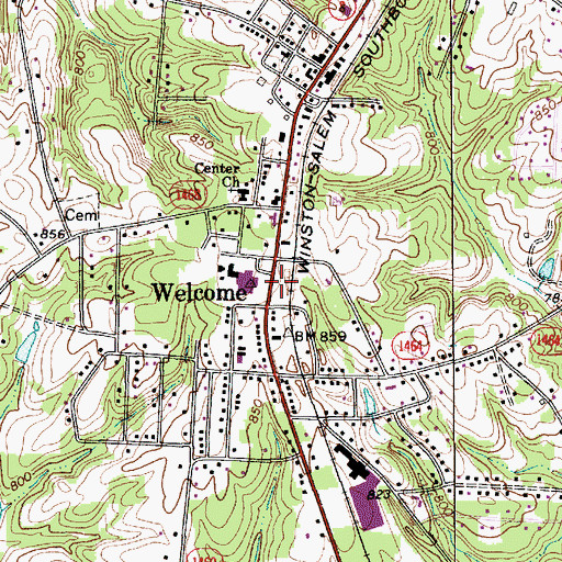 Topographic Map of Welcome, NC