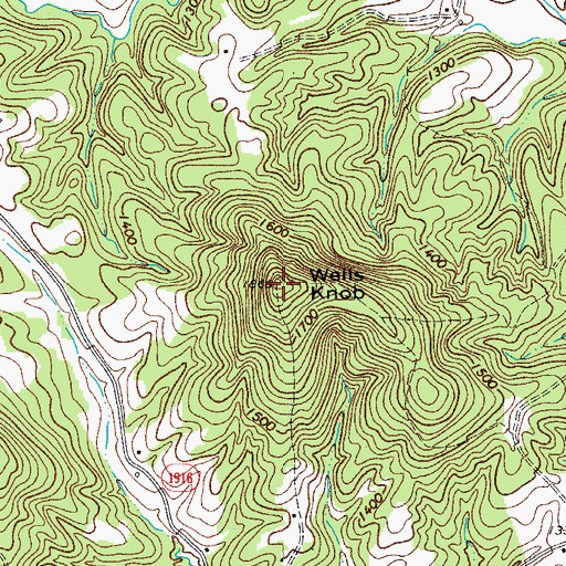 Topographic Map of Wells Knob, NC