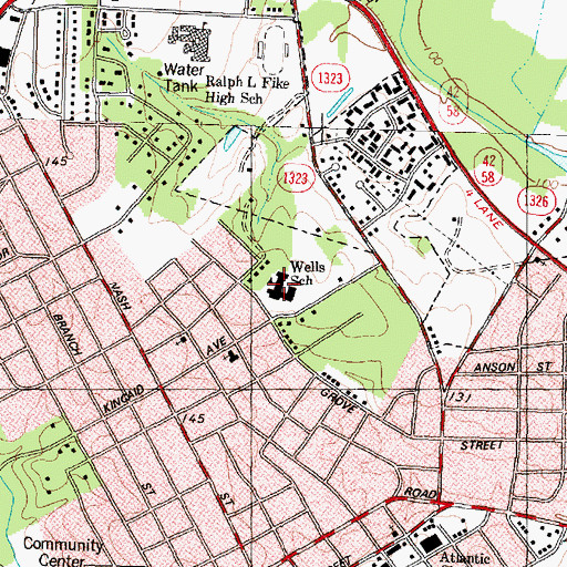 Topographic Map of Wells School, NC