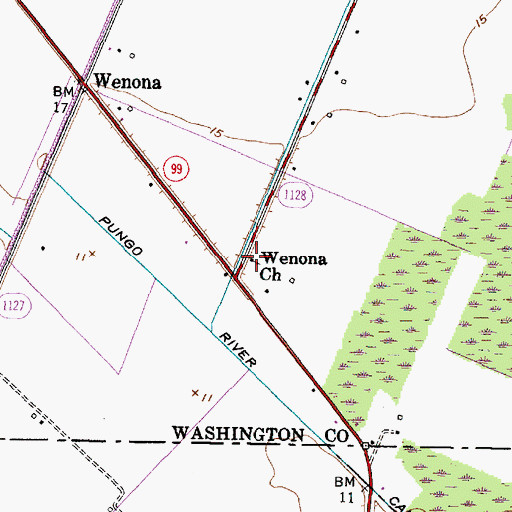 Topographic Map of Wenona Church, NC