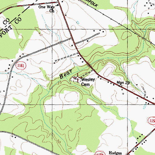 Topographic Map of Wesley Cemetery, NC