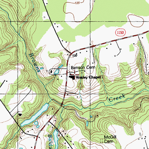 Topographic Map of Wesley Chapel, NC