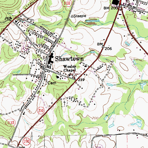Topographic Map of Wesley Chapel, NC