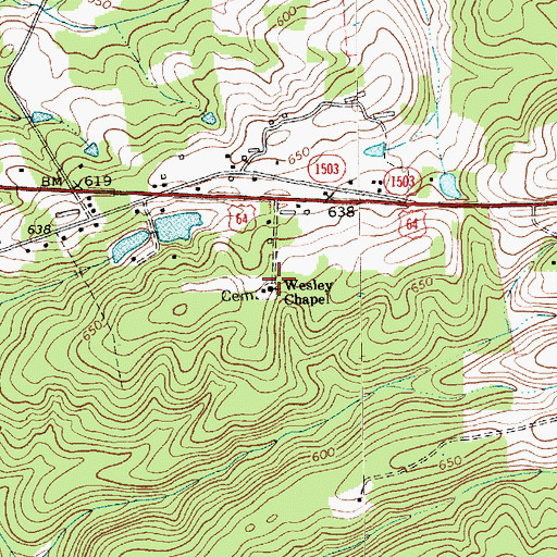 Topographic Map of Wesley Chapel, NC