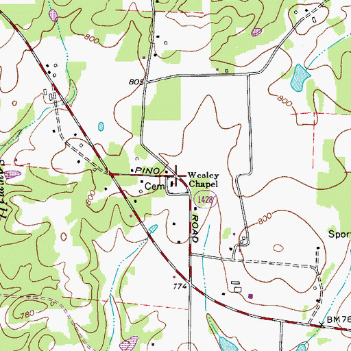 Topographic Map of Wesley Chapel Methodist Church, NC