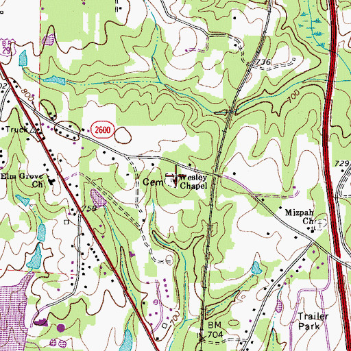 Topographic Map of Wesley Chapel, NC